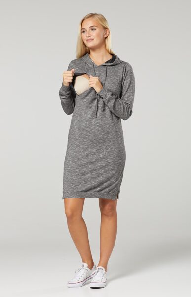 Pilkas melanžas. Džersio suknelė nėštukei bei maitinančiai 2in1 
