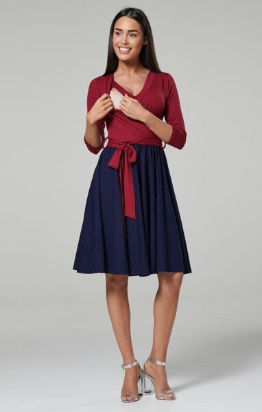 Bordo+tamsiai mėlyna. Suknelė nėštukei bei maitinančiai 2in1 