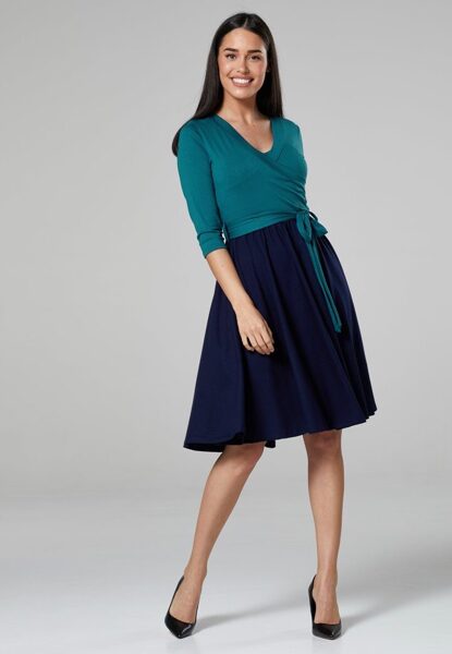 Tamsiai mėlynas viršus+mėlynai žalia apačia. Suknelė nėštukei bei maitinančiai 2in1 