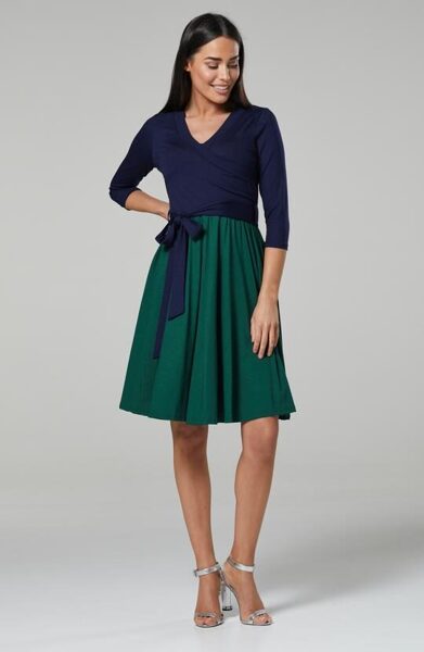 Tamsiai mėlyna+tamsiai žalia. Suknelė nėštukei bei maitinančiai 2in1 